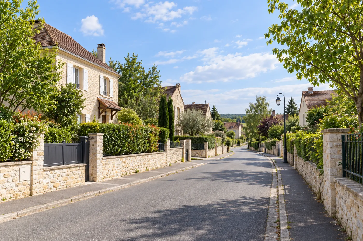 Rue résidentielle de maisons individuelles en Seine-et-Marne